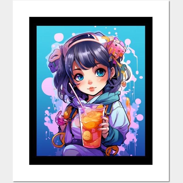 Kawaii Anime Girl Drinking Boba Wall Art by Spit in my face PODCAST